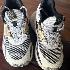 Under Armour Kids Sneakers - Black, White, Gold Accents